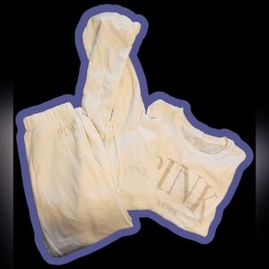 PINK Victoria's Secret Cream&Tan Hoodie, Campus Tee-shirt & Jogger Set